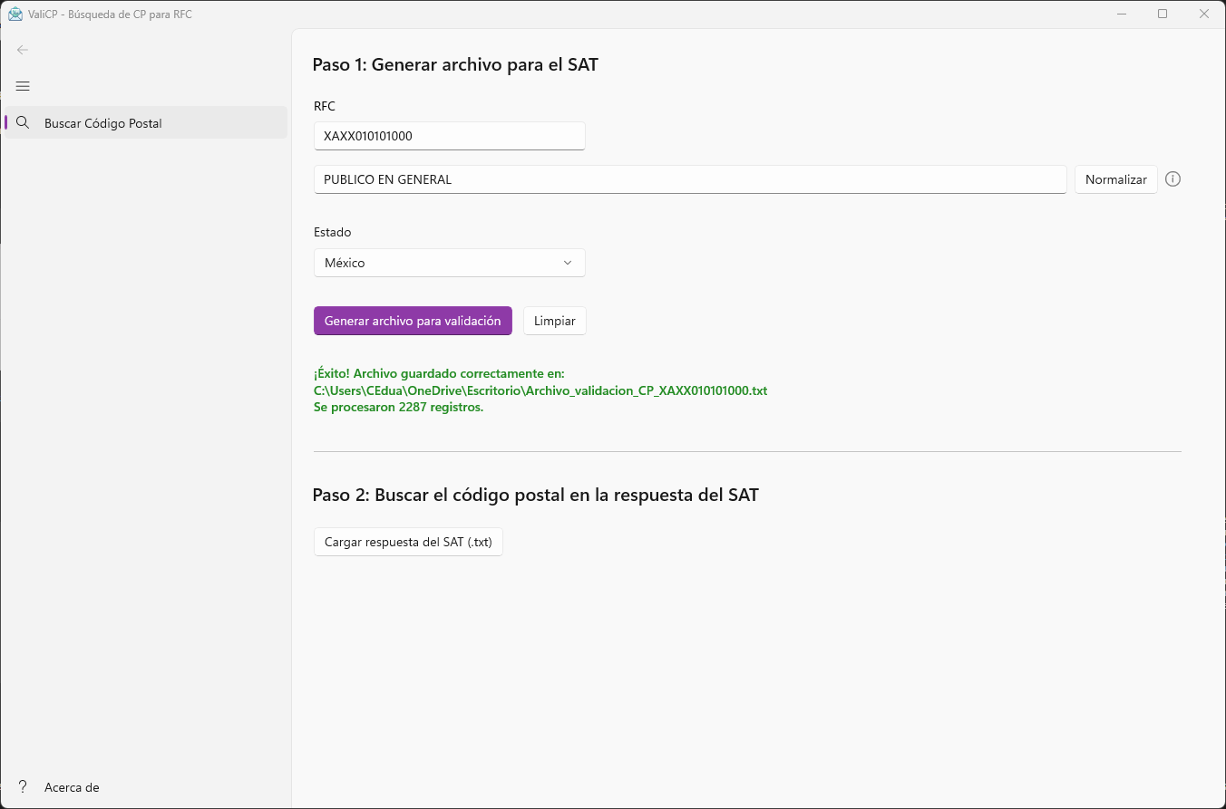 Interfaz de ValiCP 2